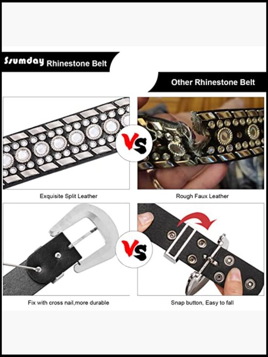 Premium Leather Rhinestone Bling Studded Belt with Fashion Silver Buckle